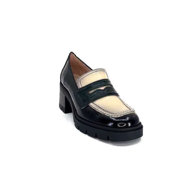 Hispanitas Chi 232965 Everest Cuir Vernis Noir Cuir Vert & Beige*Femme Mocassins