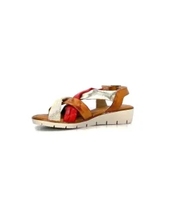 lola canales / calzado pasoli Ivoire 2146 Ceralin Cuir Rouge Marron Or*Femme Sandales