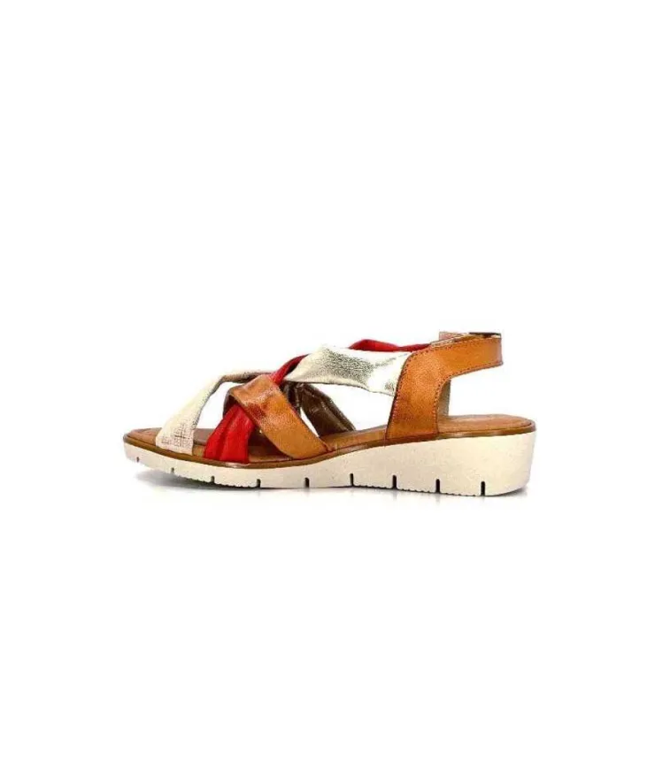 lola canales / calzado pasoli Ivoire 2146 Ceralin Cuir Rouge Marron Or*Femme Sandales