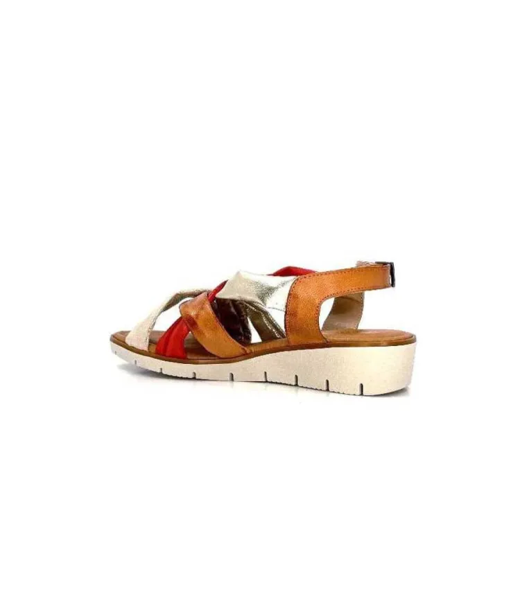 lola canales / calzado pasoli Ivoire 2146 Ceralin Cuir Rouge Marron Or*Femme Sandales