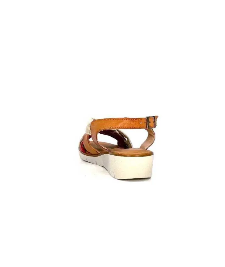 lola canales / calzado pasoli Ivoire 2146 Ceralin Cuir Rouge Marron Or*Femme Sandales