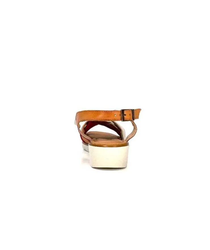 lola canales / calzado pasoli Ivoire 2146 Ceralin Cuir Rouge Marron Or*Femme Sandales