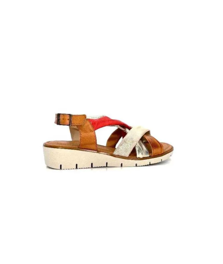 lola canales / calzado pasoli Ivoire 2146 Ceralin Cuir Rouge Marron Or*Femme Sandales