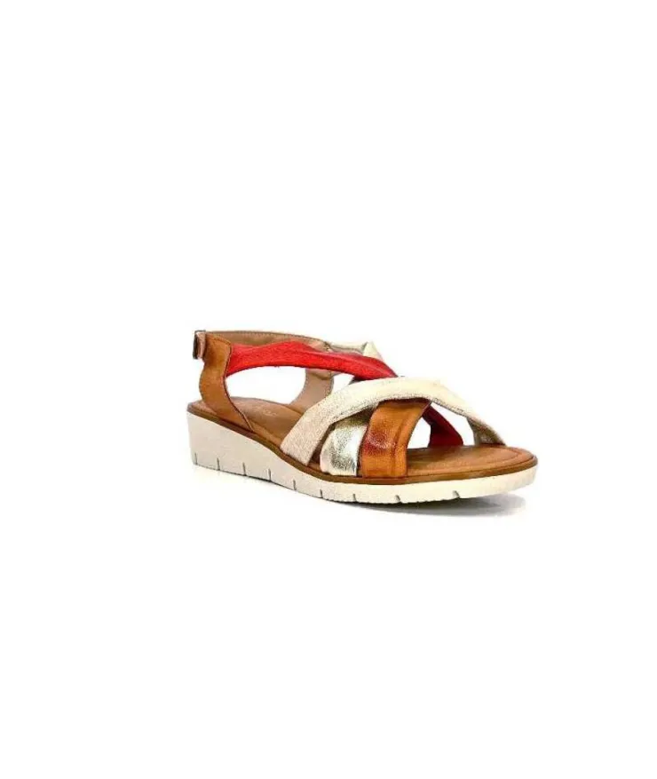 lola canales / calzado pasoli Ivoire 2146 Ceralin Cuir Rouge Marron Or*Femme Sandales