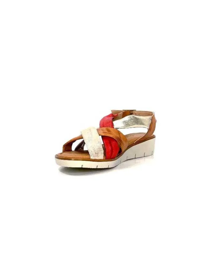 lola canales / calzado pasoli Ivoire 2146 Ceralin Cuir Rouge Marron Or*Femme Sandales