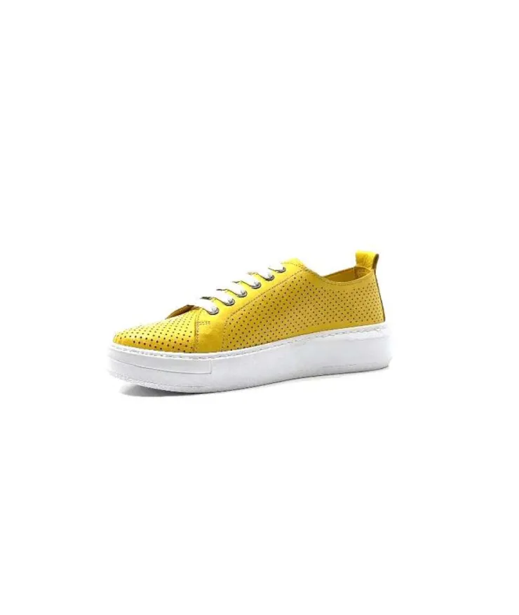 s and m / shoes market Ivoire 382.510 Cuir Jaune Moutarde*Femme Baskets