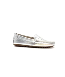 Ivoire0209b Ivoire 10322 Cuir Metal Argent*Femme Mocassins