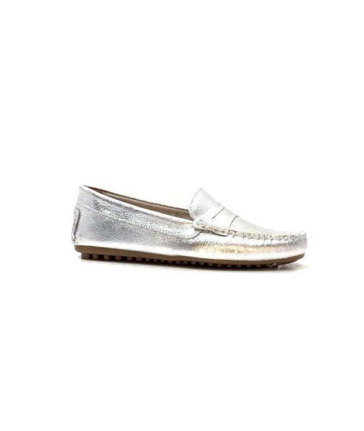 Ivoire0209b Ivoire 10322 Cuir Metal Argent*Femme Mocassins