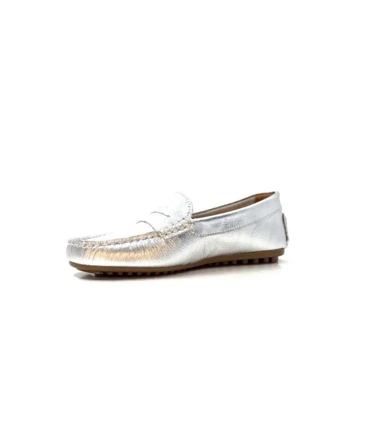 Ivoire0209b Ivoire 10322 Cuir Metal Argent*Femme Mocassins