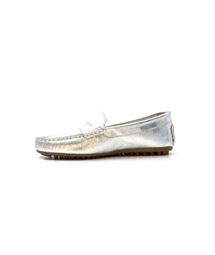 Ivoire0209b Ivoire 10322 Cuir Metal Argent*Femme Mocassins