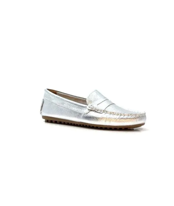 Ivoire0209b Ivoire 10322 Cuir Metal Argent*Femme Mocassins