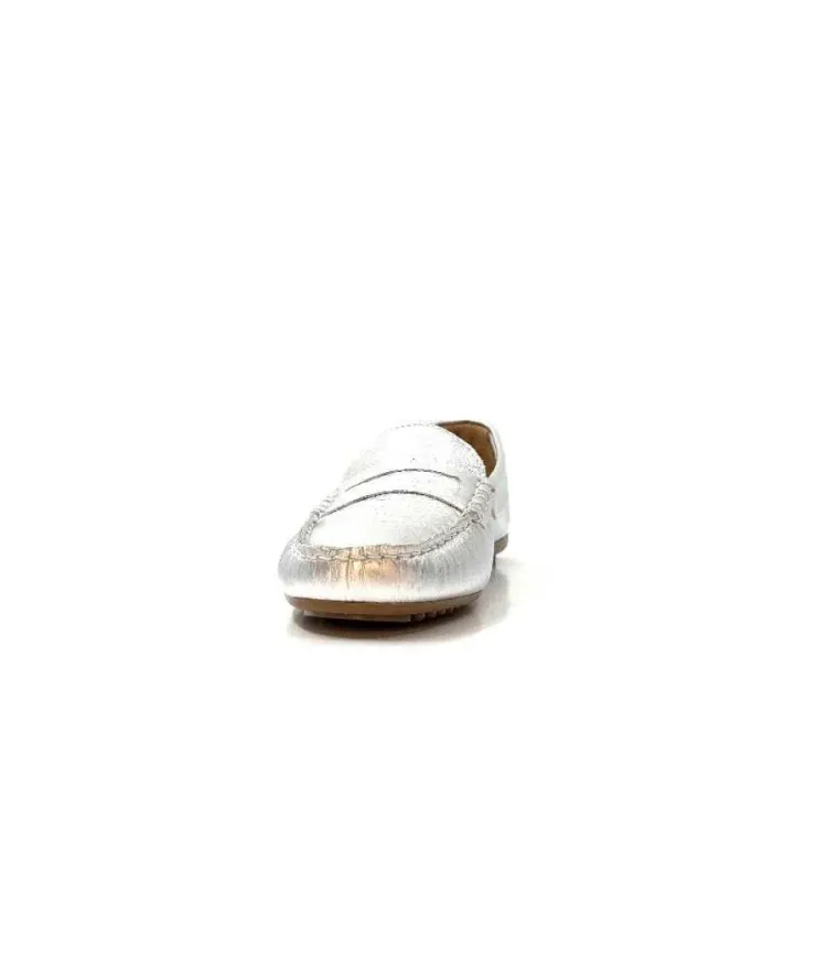 Ivoire0209b Ivoire 10322 Cuir Metal Argent*Femme Mocassins