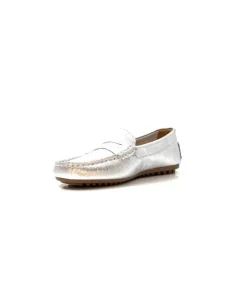 Ivoire0209b Ivoire 10322 Cuir Metal Argent*Femme Mocassins