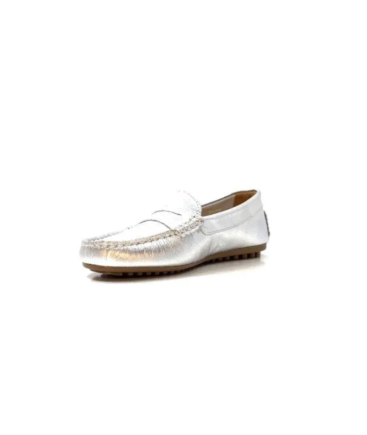 Ivoire0209b Ivoire 10322 Cuir Metal Argent*Femme Mocassins