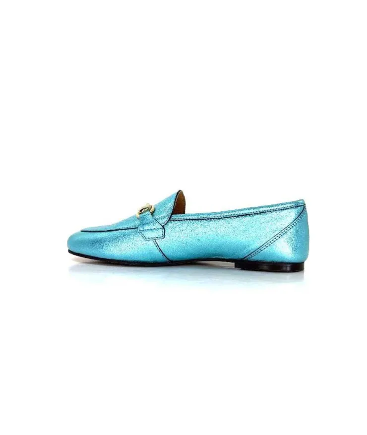 Ivoire0209b Ivoire 12588 Cuir Metal Azul*Femme Mocassins