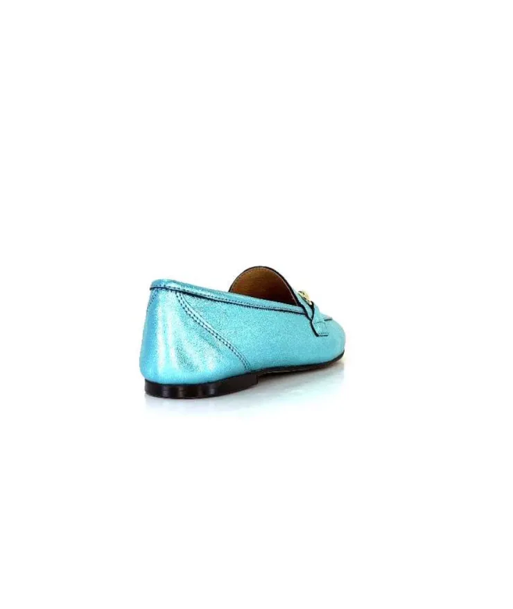 Ivoire0209b Ivoire 12588 Cuir Metal Azul*Femme Mocassins