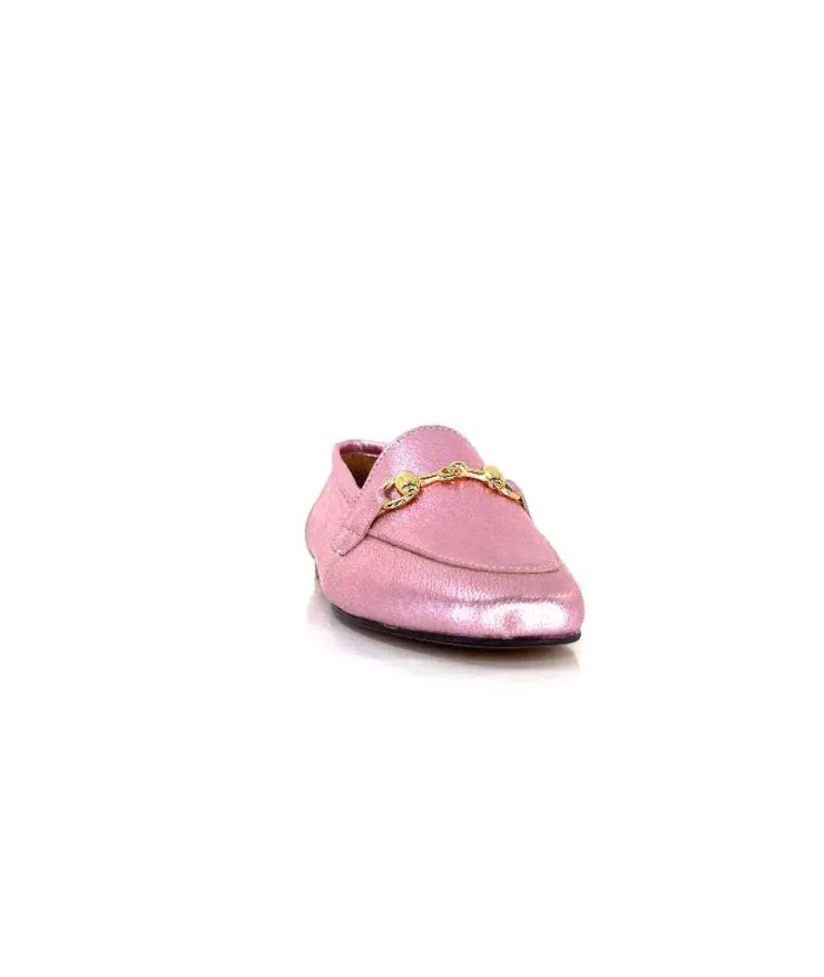 Ivoire0209b Ivoire 12588 Cuir Metal Rose*Femme Mocassins