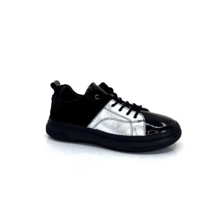 Ivoire0401a Ivoire 500-353 Cuir Noir & Argente*Femme Baskets