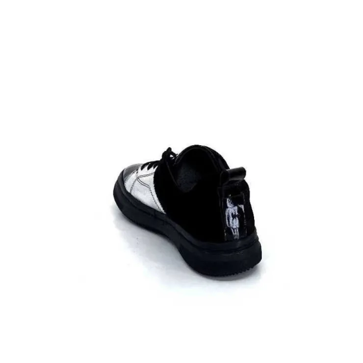 Ivoire0401a Ivoire 500-353 Cuir Noir & Argente*Femme Baskets