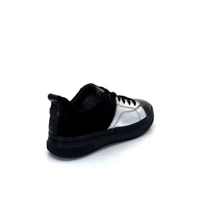 Ivoire0401a Ivoire 500-353 Cuir Noir & Argente*Femme Baskets