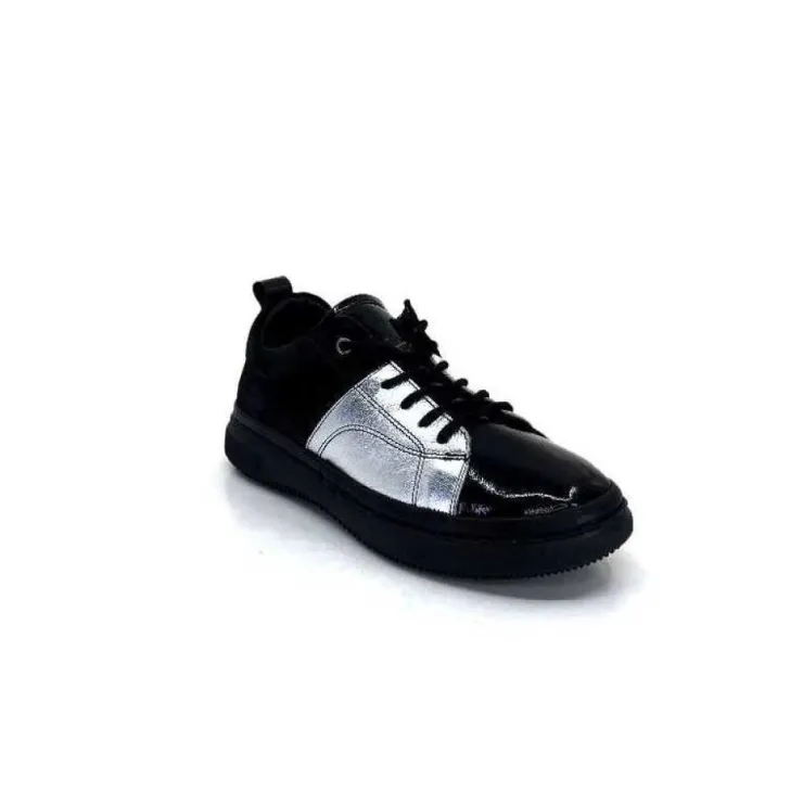 Ivoire0401a Ivoire 500-353 Cuir Noir & Argente*Femme Baskets