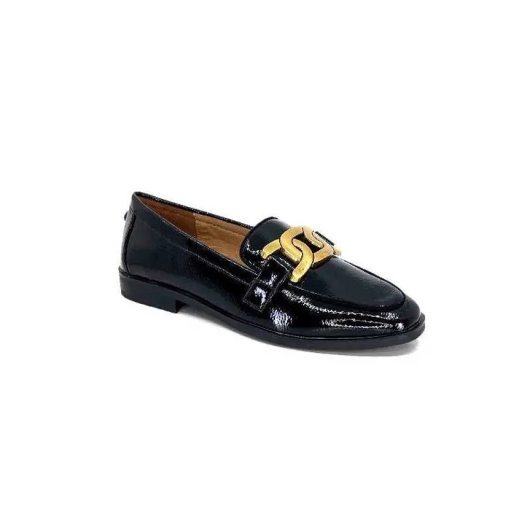 Ivoire0317a Ivoire 2200127-1301 Cuir Vernis Noir*Femme Mocassins