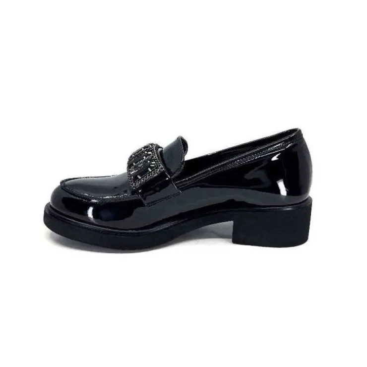 Ivoire0130a Ivoire 844926 Cuir Vernis Noir*Femme Mocassins