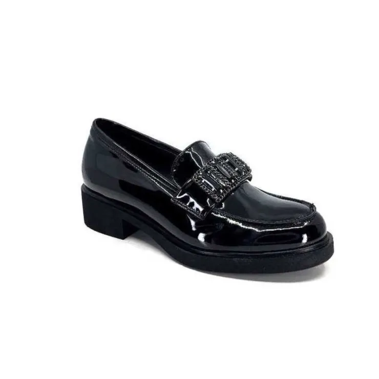 Ivoire0130a Ivoire 844926 Cuir Vernis Noir*Femme Mocassins