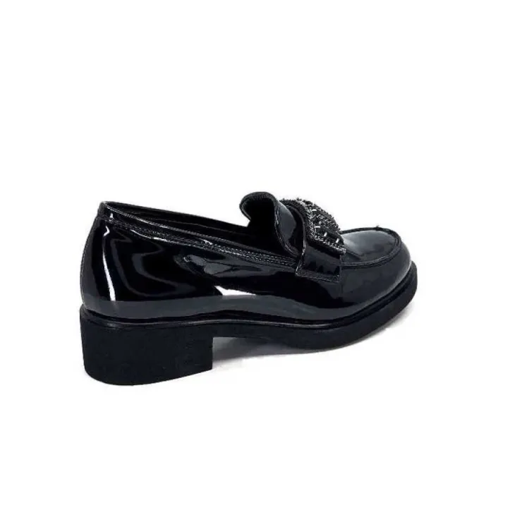 Ivoire0130a Ivoire 844926 Cuir Vernis Noir*Femme Mocassins