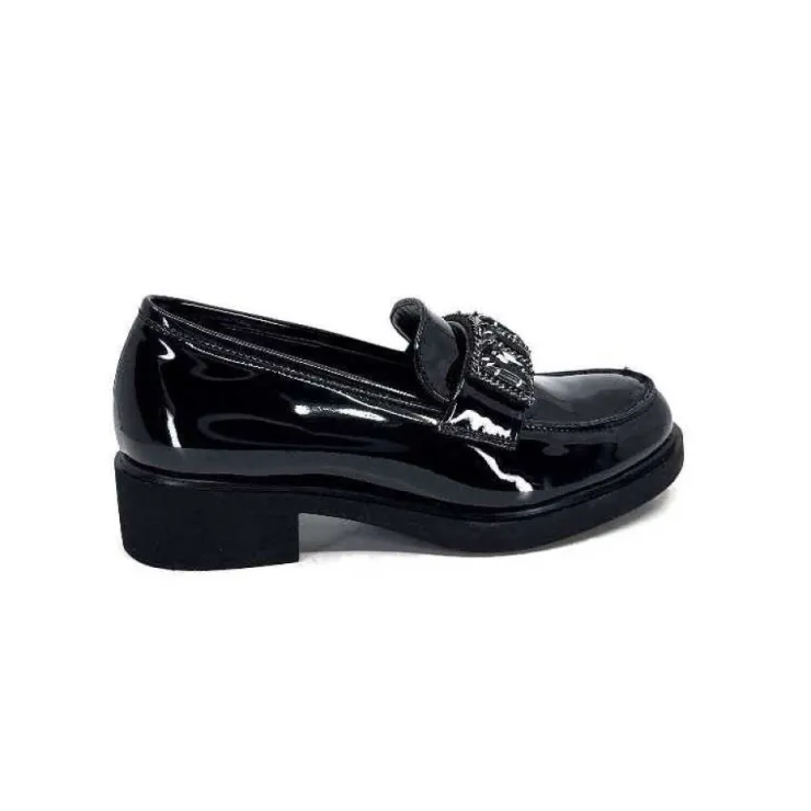 Ivoire0130a Ivoire 844926 Cuir Vernis Noir*Femme Mocassins