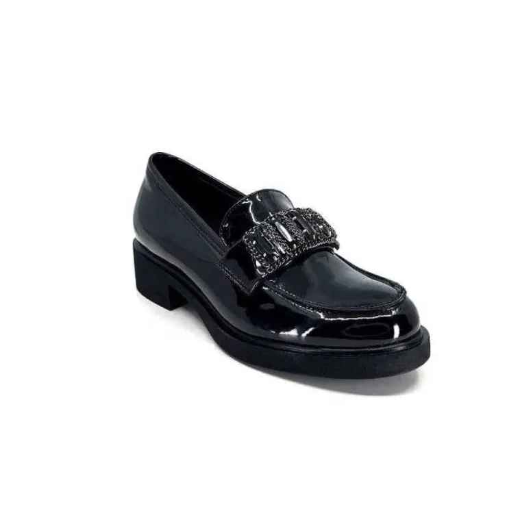 Ivoire0130a Ivoire 844926 Cuir Vernis Noir*Femme Mocassins