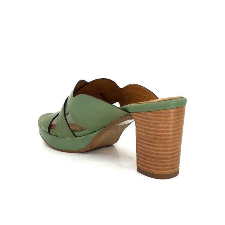Ivoire0399a Ivoire 6080 Cuir Vert Olive*Femme Mules