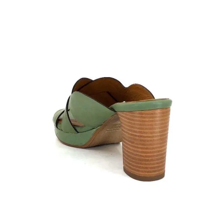Ivoire0399a Ivoire 6080 Cuir Vert Olive*Femme Mules