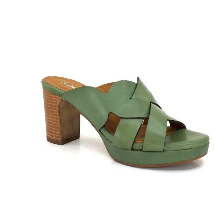 Ivoire0399a Ivoire 6080 Cuir Vert Olive*Femme Mules