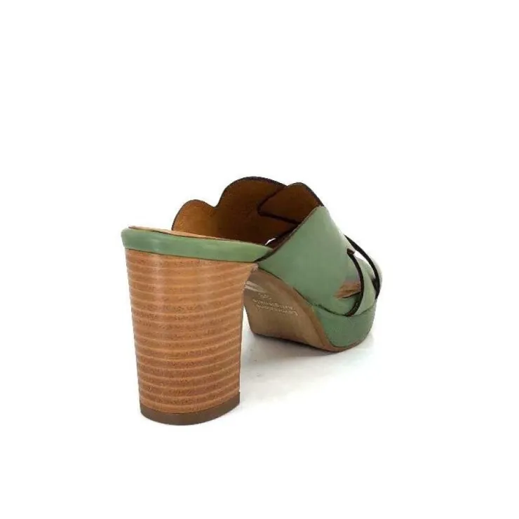 Ivoire0399a Ivoire 6080 Cuir Vert Olive*Femme Mules