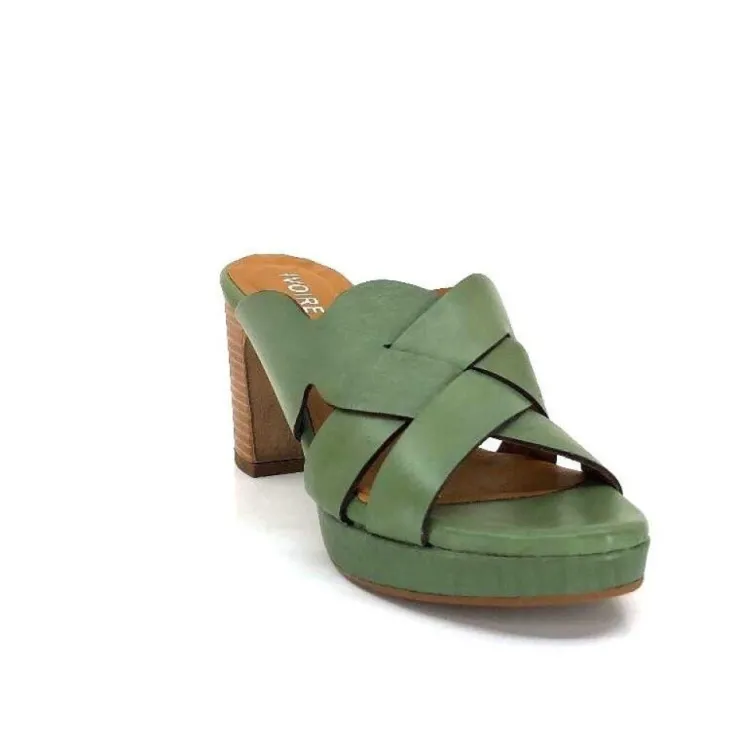 Ivoire0399a Ivoire 6080 Cuir Vert Olive*Femme Mules