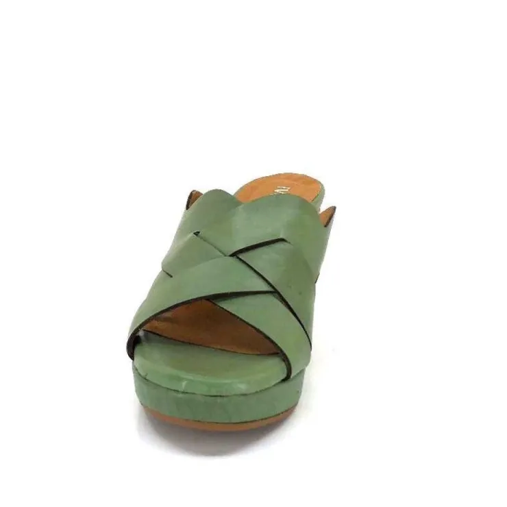 Ivoire0399a Ivoire 6080 Cuir Vert Olive*Femme Mules