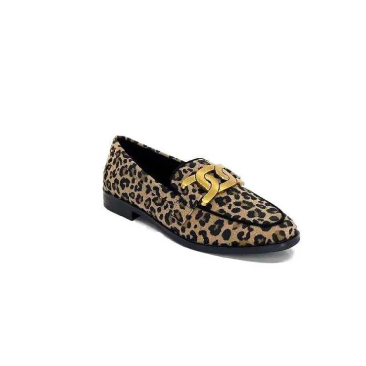Ivoire0317a Ivoire 2200127-1225 Daim Taupe Imprime Leo*Femme Mocassins