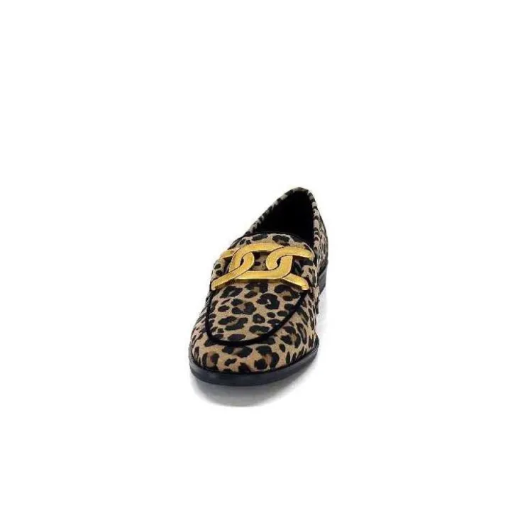 Ivoire0317a Ivoire 2200127-1225 Daim Taupe Imprime Leo*Femme Mocassins