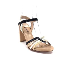 Ivoire0315a Ivoire 002 F85 Gro Cuir Nude Noir*Femme Sandales