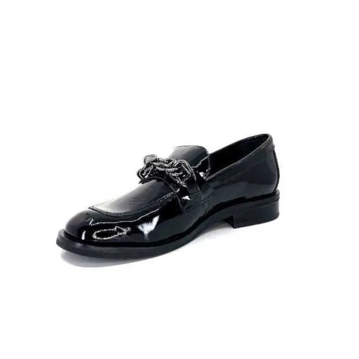 Ivoire0236a Ivoire 77502 Falconi Cuir Vernis Noir*Femme Mocassins