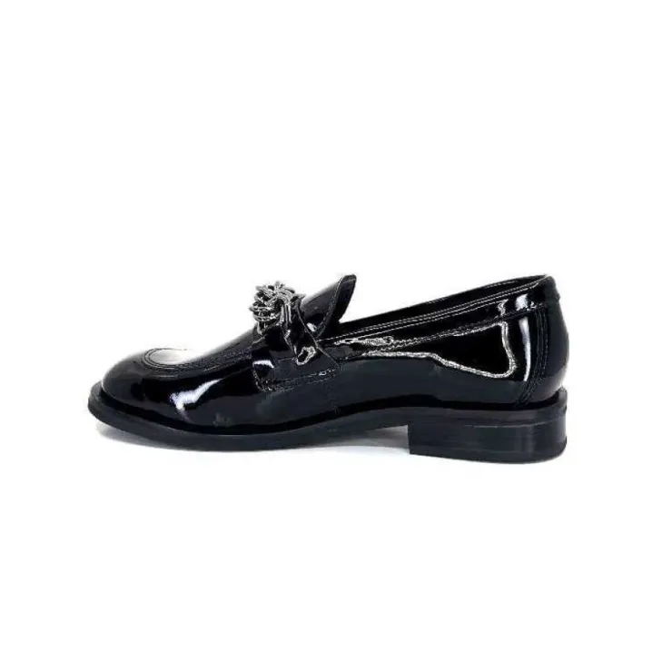 Ivoire0236a Ivoire 77502 Falconi Cuir Vernis Noir*Femme Mocassins