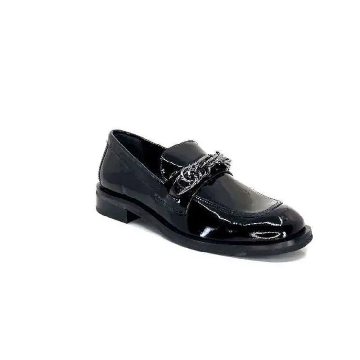 Ivoire0236a Ivoire 77502 Falconi Cuir Vernis Noir*Femme Mocassins