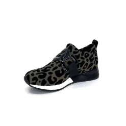 Ivoire0317a Ivoire 2203626 Textile Kaki Noir Leo*Femme Baskets