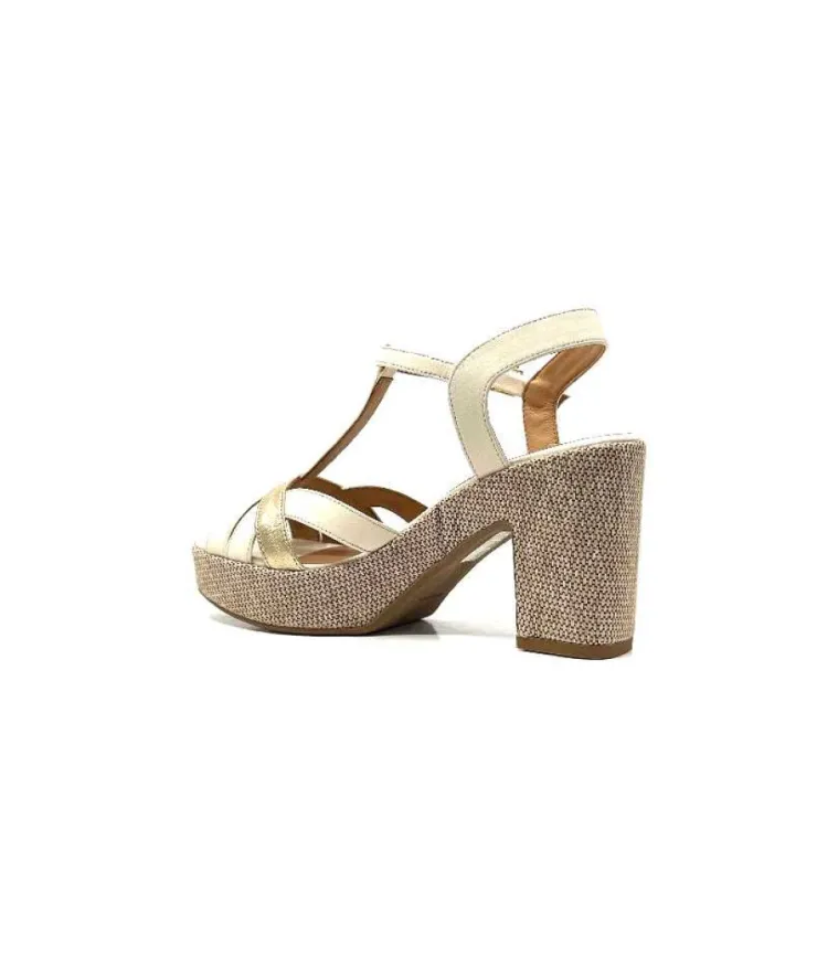 Ivoire0551 Ivoire 2131 Vera Cuir Creme Dore*Femme Plateformes