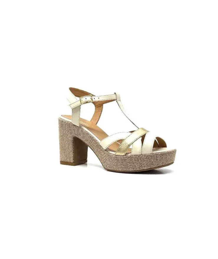 Ivoire0551 Ivoire 2131 Vera Cuir Creme Dore*Femme Plateformes