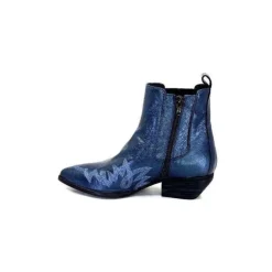 Ivoire0341a Ivoire Ar230 Cuir Metal Bleu Cobalt*Femme Santiags