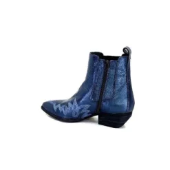 Ivoire0341a Ivoire Ar230 Cuir Metal Bleu Cobalt*Femme Santiags