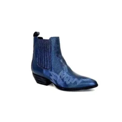 Ivoire0341a Ivoire Ar230 Cuir Metal Bleu Cobalt*Femme Santiags
