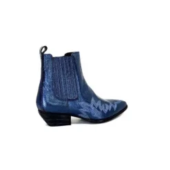 Ivoire0341a Ivoire Ar230 Cuir Metal Bleu Cobalt*Femme Santiags